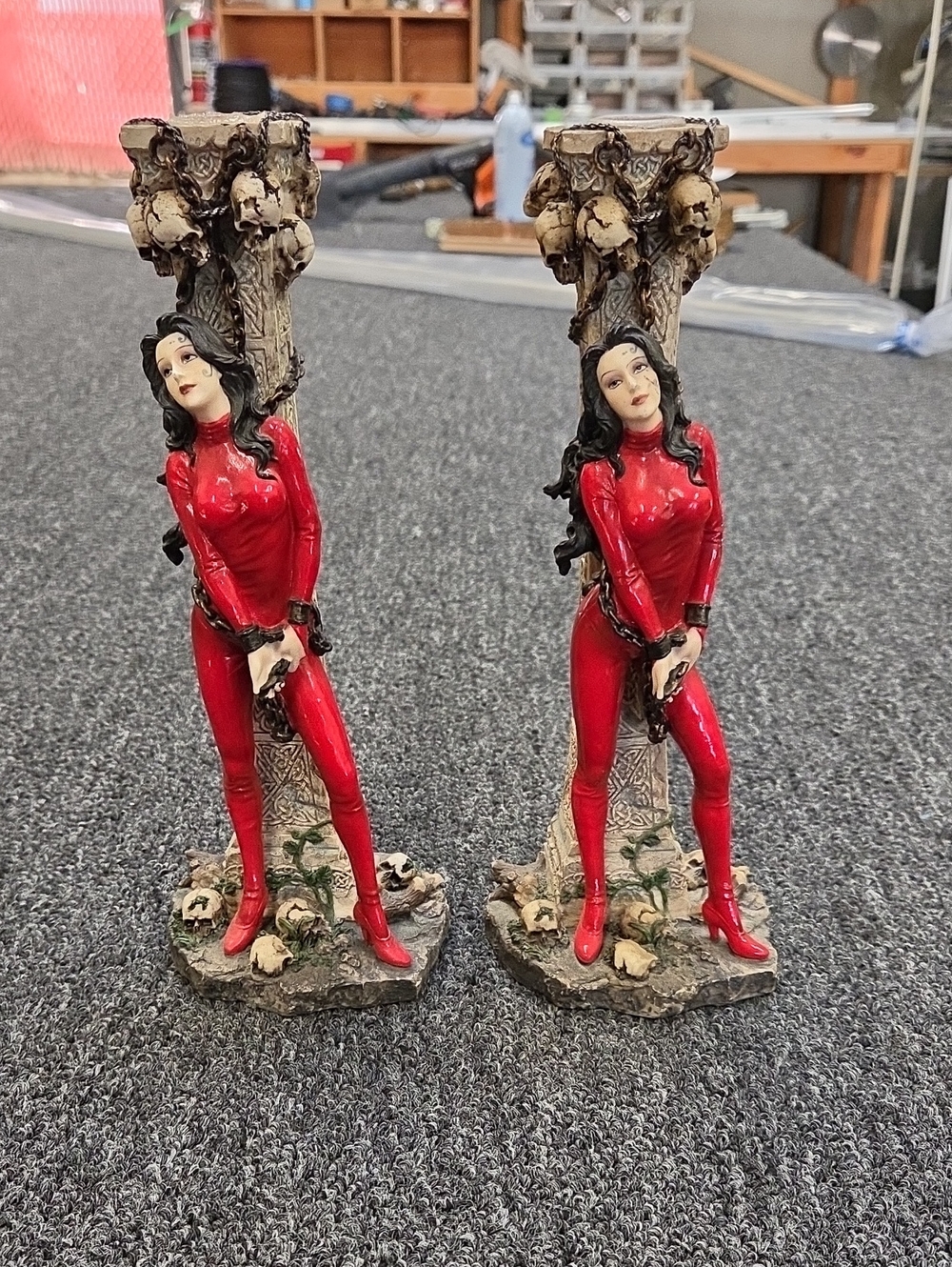 Red Gothic Woman Statue Candle Holders - Home Accents
